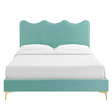 Modway Furniture Current Performance Velvet Queen Platform Bed XRXT Mint MOD-6733-MIN