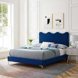 Modway Furniture Current Performance Velvet Queen Platform Bed XRXT Navy MOD-6733-NAV