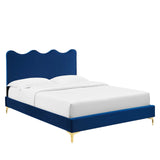 Modway Furniture Current Performance Velvet Queen Platform Bed XRXT Navy MOD-6733-NAV