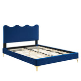 Modway Furniture Current Performance Velvet Queen Platform Bed XRXT Navy MOD-6733-NAV