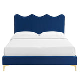 Modway Furniture Current Performance Velvet Queen Platform Bed XRXT Navy MOD-6733-NAV