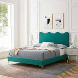 Modway Furniture Current Performance Velvet Queen Platform Bed XRXT Teal MOD-6733-TEA