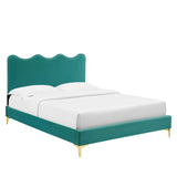 Modway Furniture Current Performance Velvet Queen Platform Bed XRXT Teal MOD-6733-TEA