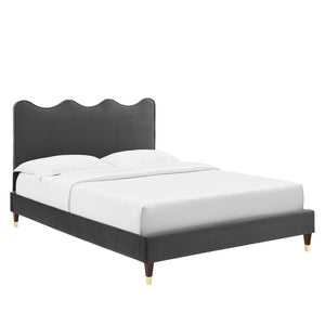 Modway Furniture Current Performance Velvet Queen Platform Bed XRXT Charcoal MOD-6734-CHA