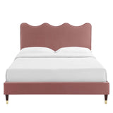 Modway Furniture Current Performance Velvet Queen Platform Bed XRXT Dusty Rose MOD-6734-DUS