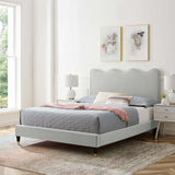 Modway Furniture Current Performance Velvet Queen Platform Bed XRXT Light Gray MOD-6734-LGR