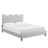 Modway Furniture Current Performance Velvet Queen Platform Bed XRXT Light Gray MOD-6734-LGR