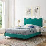 Modway Furniture Current Performance Velvet Queen Platform Bed XRXT Teal MOD-6734-TEA