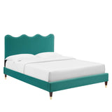 Modway Furniture Current Performance Velvet Queen Platform Bed XRXT Teal MOD-6734-TEA