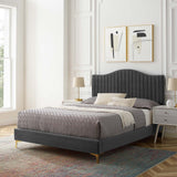 Juniper Channel Tufted Performance Velvet Queen Platform Bed Charcoal MOD-6739-CHA