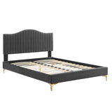 Juniper Channel Tufted Performance Velvet Queen Platform Bed Charcoal MOD-6739-CHA