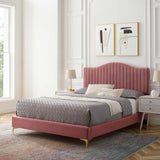 Juniper Channel Tufted Performance Velvet Queen Platform Bed Dusty Rose MOD-6739-DUS