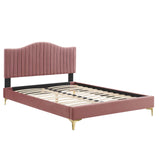 Juniper Channel Tufted Performance Velvet Queen Platform Bed Dusty Rose MOD-6739-DUS