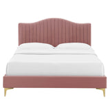 Juniper Channel Tufted Performance Velvet Queen Platform Bed Dusty Rose MOD-6739-DUS