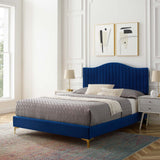 Juniper Channel Tufted Performance Velvet Queen Platform Bed Navy MOD-6739-NAV