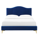 Juniper Channel Tufted Performance Velvet Queen Platform Bed Navy MOD-6739-NAV