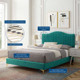 Juniper Channel Tufted Performance Velvet Queen Platform Bed Teal MOD-6739-TEA