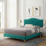 Juniper Channel Tufted Performance Velvet Queen Platform Bed Teal MOD-6739-TEA