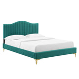 Juniper Channel Tufted Performance Velvet Queen Platform Bed Teal MOD-6739-TEA