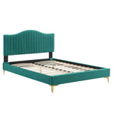 Juniper Channel Tufted Performance Velvet Queen Platform Bed Teal MOD-6739-TEA