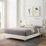 Juniper Channel Tufted Performance Velvet Queen Platform Bed White MOD-6739-WHI