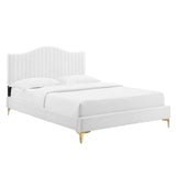 Juniper Channel Tufted Performance Velvet Queen Platform Bed White MOD-6739-WHI