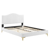 Juniper Channel Tufted Performance Velvet Queen Platform Bed White MOD-6739-WHI