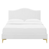 Juniper Channel Tufted Performance Velvet Queen Platform Bed White MOD-6739-WHI