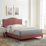 Juniper Channel Tufted Performance Velvet Queen Platform Bed Dusty Rose MOD-6740-DUS