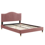 Juniper Channel Tufted Performance Velvet Queen Platform Bed Dusty Rose MOD-6740-DUS