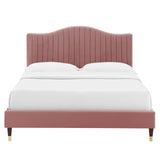 Juniper Channel Tufted Performance Velvet Queen Platform Bed Dusty Rose MOD-6740-DUS