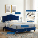 Juniper Channel Tufted Performance Velvet Queen Platform Bed Navy MOD-6740-NAV