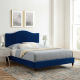 Juniper Channel Tufted Performance Velvet Queen Platform Bed Navy MOD-6740-NAV