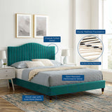 Juniper Channel Tufted Performance Velvet Queen Platform Bed Teal MOD-6740-TEA