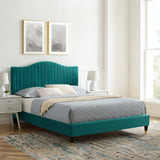 Juniper Channel Tufted Performance Velvet Queen Platform Bed Teal MOD-6740-TEA