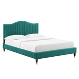 Juniper Channel Tufted Performance Velvet Queen Platform Bed Teal MOD-6740-TEA