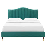 Juniper Channel Tufted Performance Velvet Queen Platform Bed Teal MOD-6740-TEA