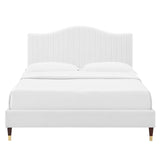 Juniper Channel Tufted Performance Velvet Queen Platform Bed White MOD-6740-WHI