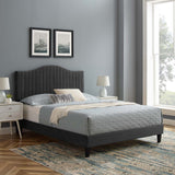 Juniper Channel Tufted Performance Velvet Queen Platform Bed Charcoal MOD-6741-CHA