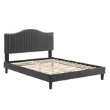 Juniper Channel Tufted Performance Velvet Queen Platform Bed Charcoal MOD-6741-CHA