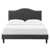 Juniper Channel Tufted Performance Velvet Queen Platform Bed Charcoal MOD-6741-CHA