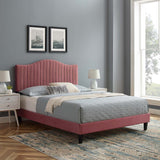 Juniper Channel Tufted Performance Velvet Queen Platform Bed Dusty Rose MOD-6741-DUS