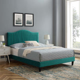 Juniper Channel Tufted Performance Velvet Queen Platform Bed Teal MOD-6741-TEA