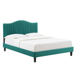 Juniper Channel Tufted Performance Velvet Queen Platform Bed Teal MOD-6741-TEA