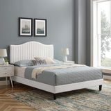 Juniper Channel Tufted Performance Velvet Queen Platform Bed White MOD-6741-WHI