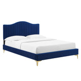 Juniper Channel Tufted Performance Velvet Twin Platform Bed Navy MOD-6742-NAV