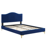 Juniper Channel Tufted Performance Velvet Twin Platform Bed Navy MOD-6742-NAV