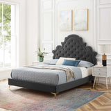 Gwyneth Tufted Performance Velvet Queen Platform Bed Charcoal MOD-6751-CHA