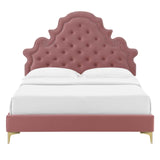 Gwyneth Tufted Performance Velvet Queen Platform Bed Dusty Rose MOD-6751-DUS