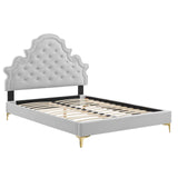 Gwyneth Tufted Performance Velvet Queen Platform Bed Light Gray MOD-6751-LGR